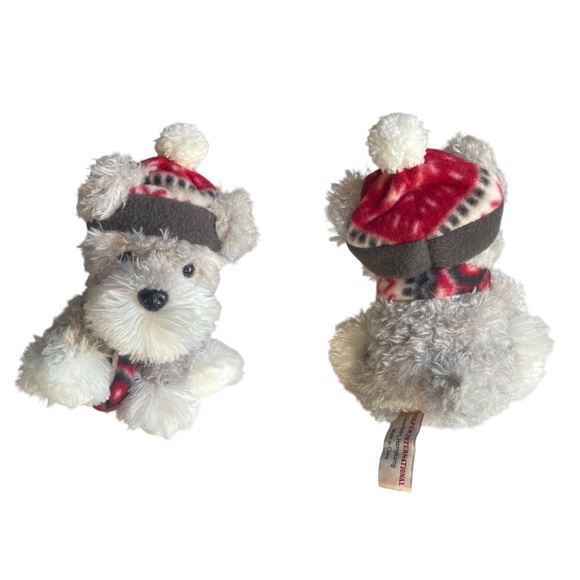 HUGFUN SCHNAUZER GRAY WHITE DOG PLUSH STUFFED ANIMAL WINTER HAT SCARF - Picture 8 of 8